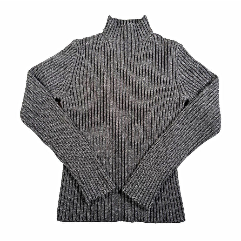 VTG Hillard & Hanson Ribbed Mock Neck Sweater Womens S Gray Knit Turtleneck Y2K